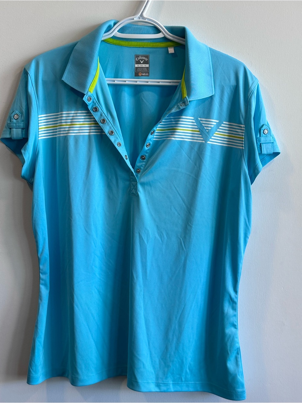 Callaway Women's Aqua Blue Polo with Lime and White Stripes